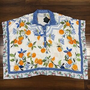 John Mark White Tunic with Orange & Blue Citrus Accents